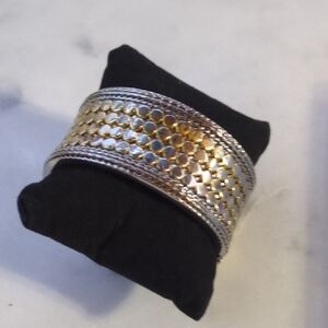Wide Two Tone Gold and Silver Hinged Clamper Bracelet
